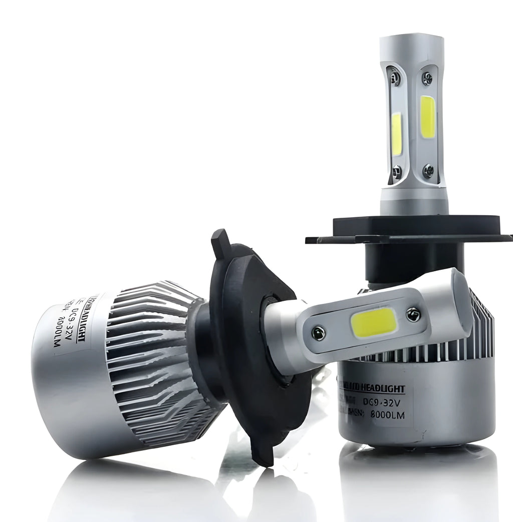 S2 car LED headlight bulb with COB chip, 8000 lumens, 6500K, 360-degree beam, aviation aluminium cooling fan