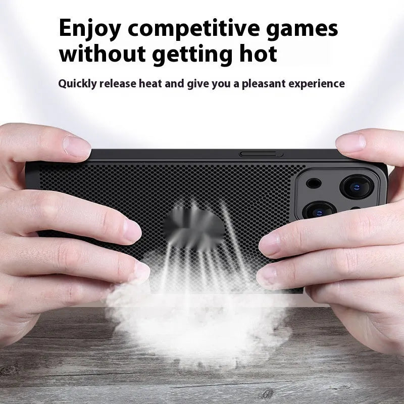 Matte solid colour PC phone case for iPhone showing heat dissipation and fingerprint resistance, in black finish