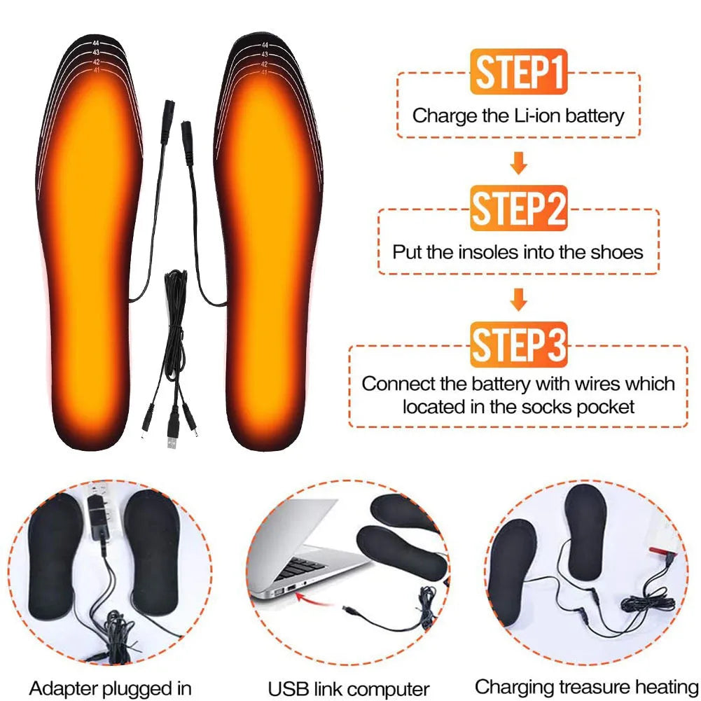 USB heated insoles for boots and sneakers, cuttable design, winter warm pad