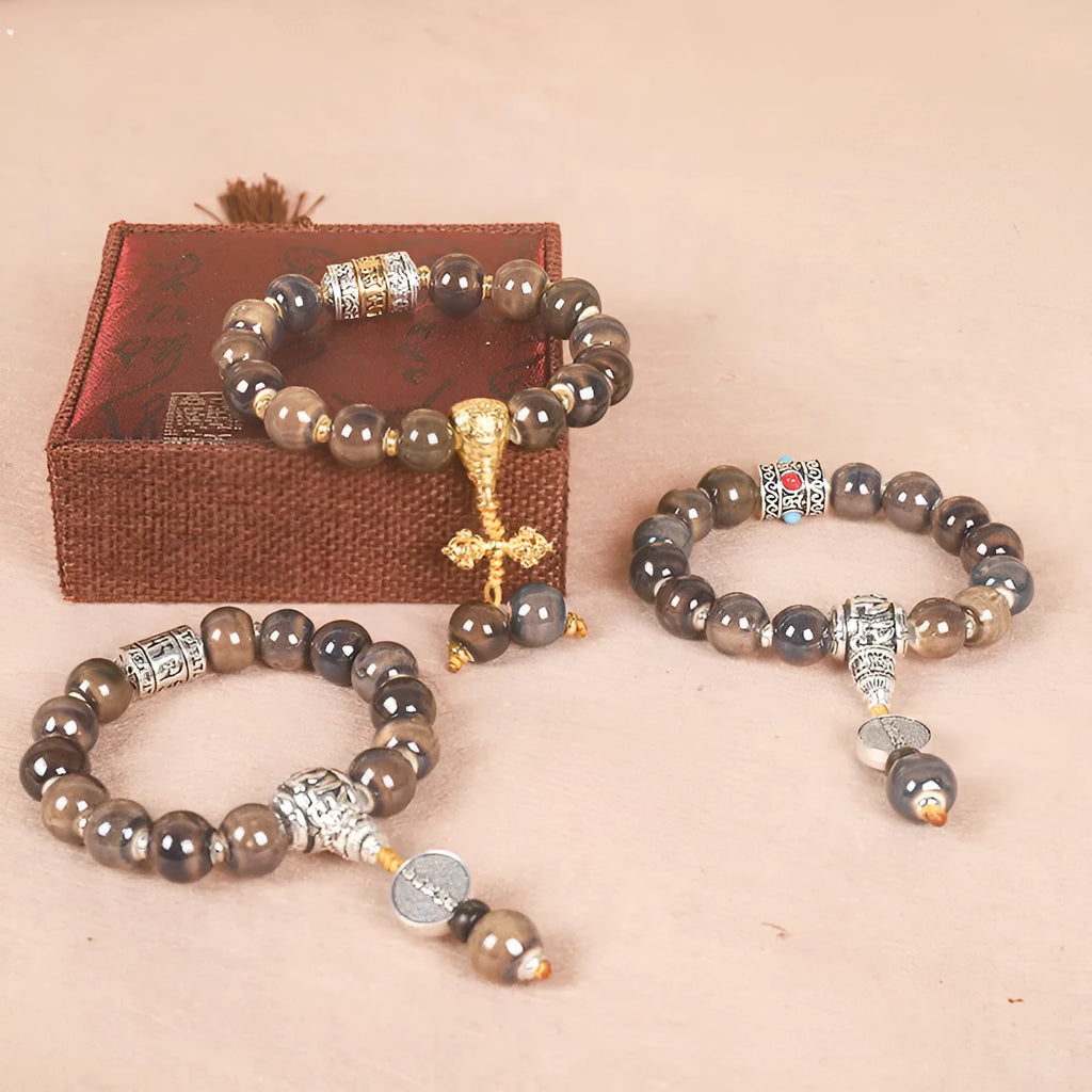 Men's gradient ceramic bracelet with Yonghe blessing charm and coloured glaze beads