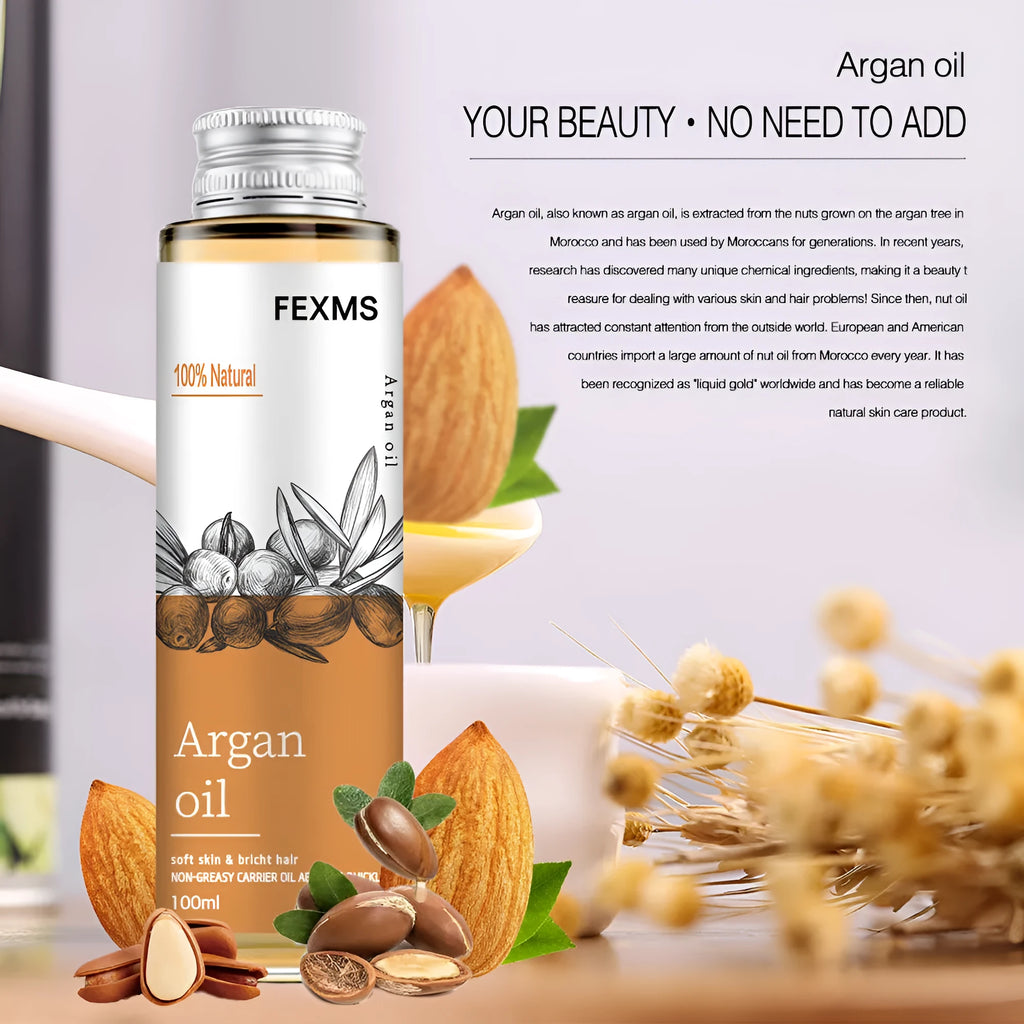 100ml leave-in conditioner oil with argan, castor, jojoba, and coconut oils in a clear bottle