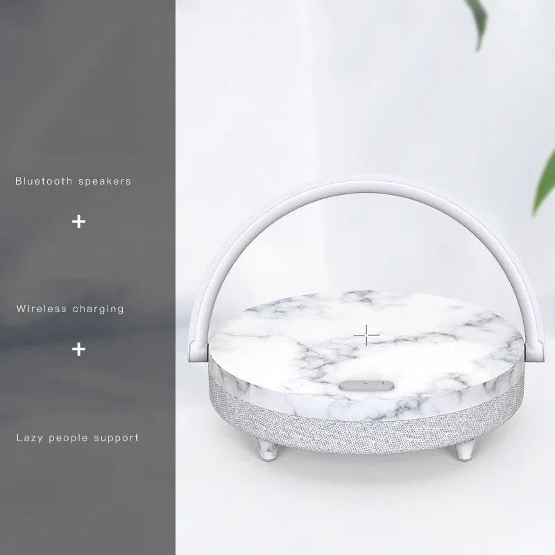 Wireless charging lamp with Bluetooth speaker and mobile phone holder in marble pattern finish