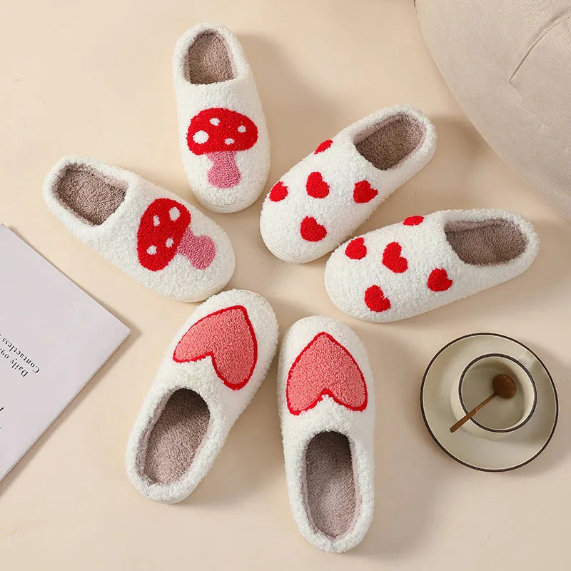 Women's plush cartoon slippers with non-slip PVC soles in big love design