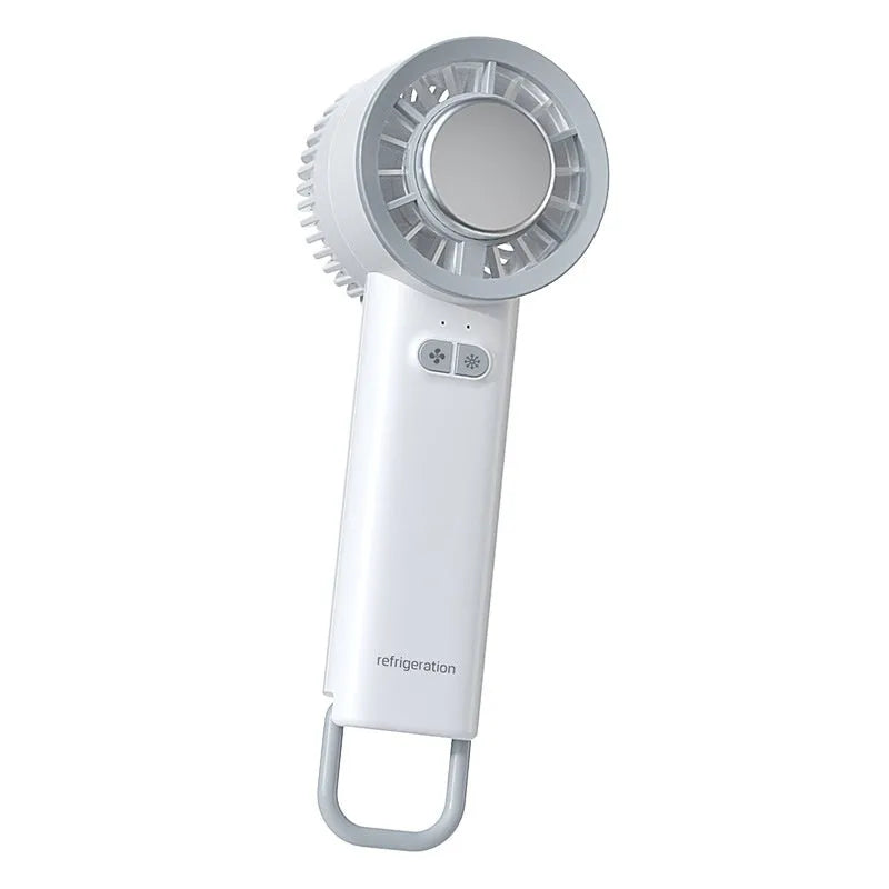 White handheld turbo jet fan with duct design and touch controls on a light background.