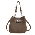 Retro black PU leather bucket shoulder bag with chain detail and adjustable strap
