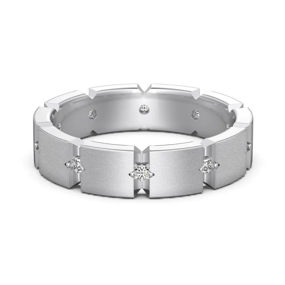 S925 sterling silver slim couple ring with round and quadrilateral zirconium geometric details in champagne finish