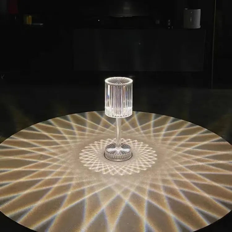 Diamond crystal glass table lamp with transparent finish for bedside, bar, or table atmosphere lighting