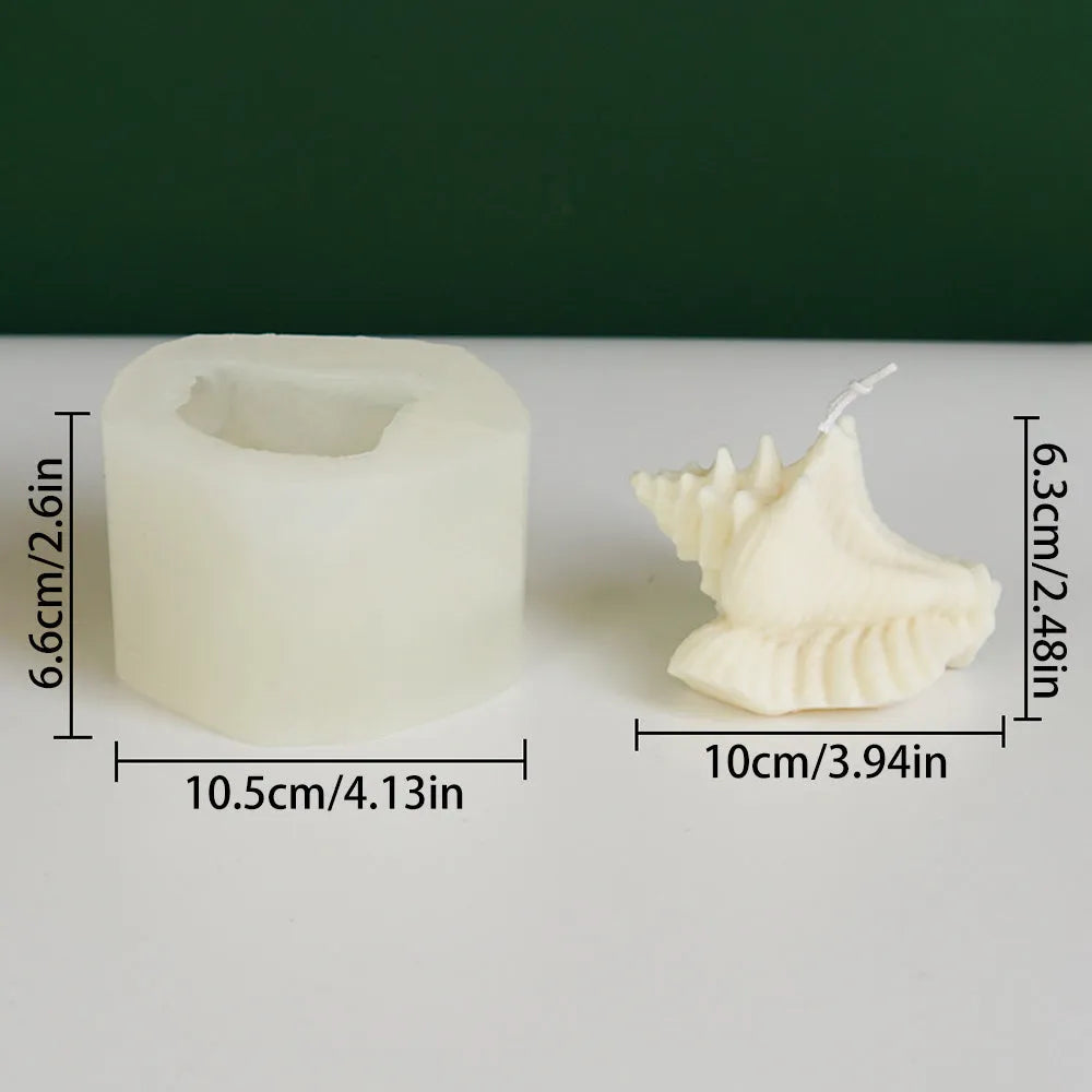 White irregular silicone mould for simulated conch shaped resin or candle crafts, size 10.5 x 10.5 x 6.6 cm
