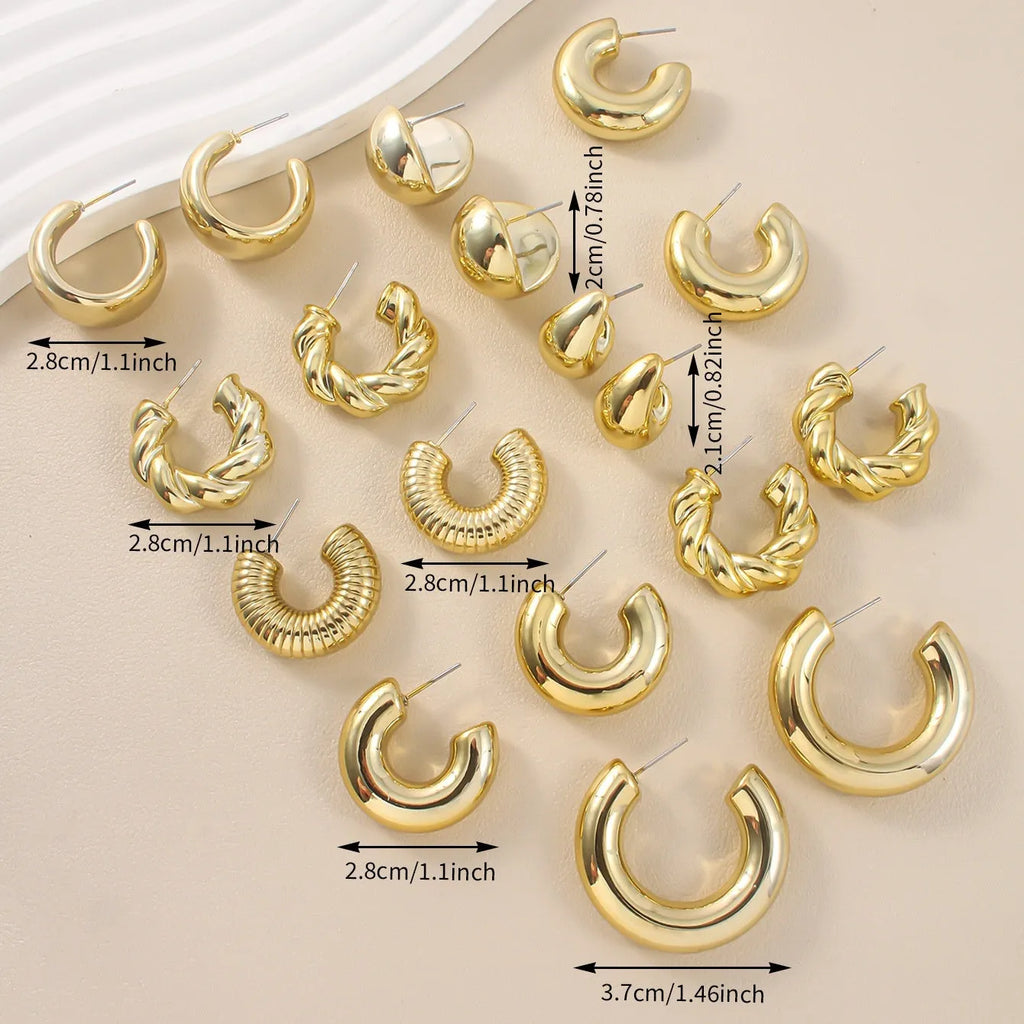 Three pairs of gold, silver, and black acrylic geometric double circle drop earrings set