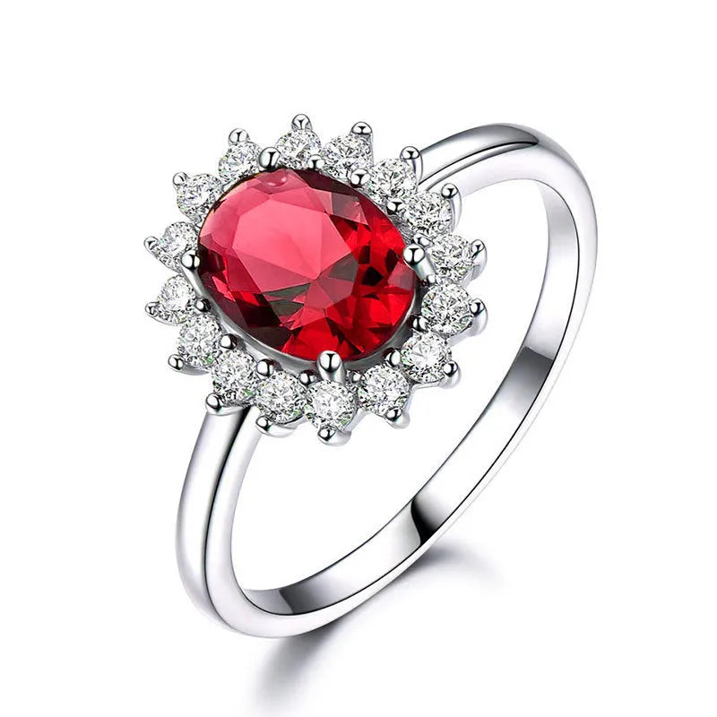 Women's moissanite blue flower-shaped ring with copper band and zirconium inlays