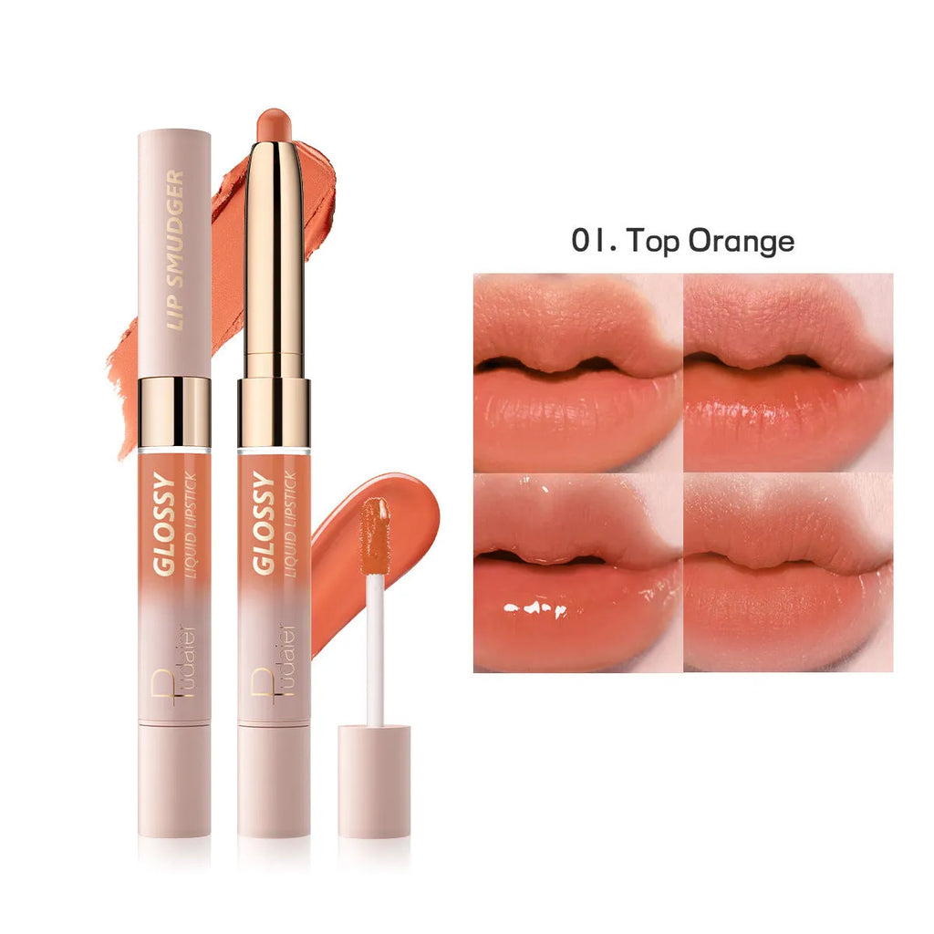 Double-headed lipstick with matte and glossy ends in ten colour options