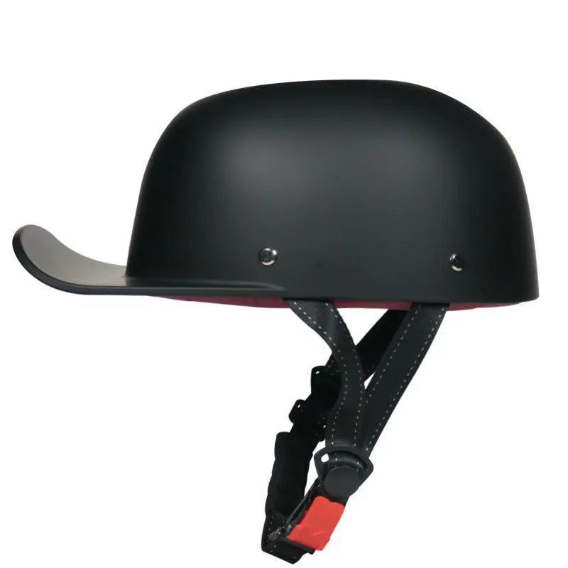 ABS half helmet open face scooter helmet in bright black with smiling face graphic