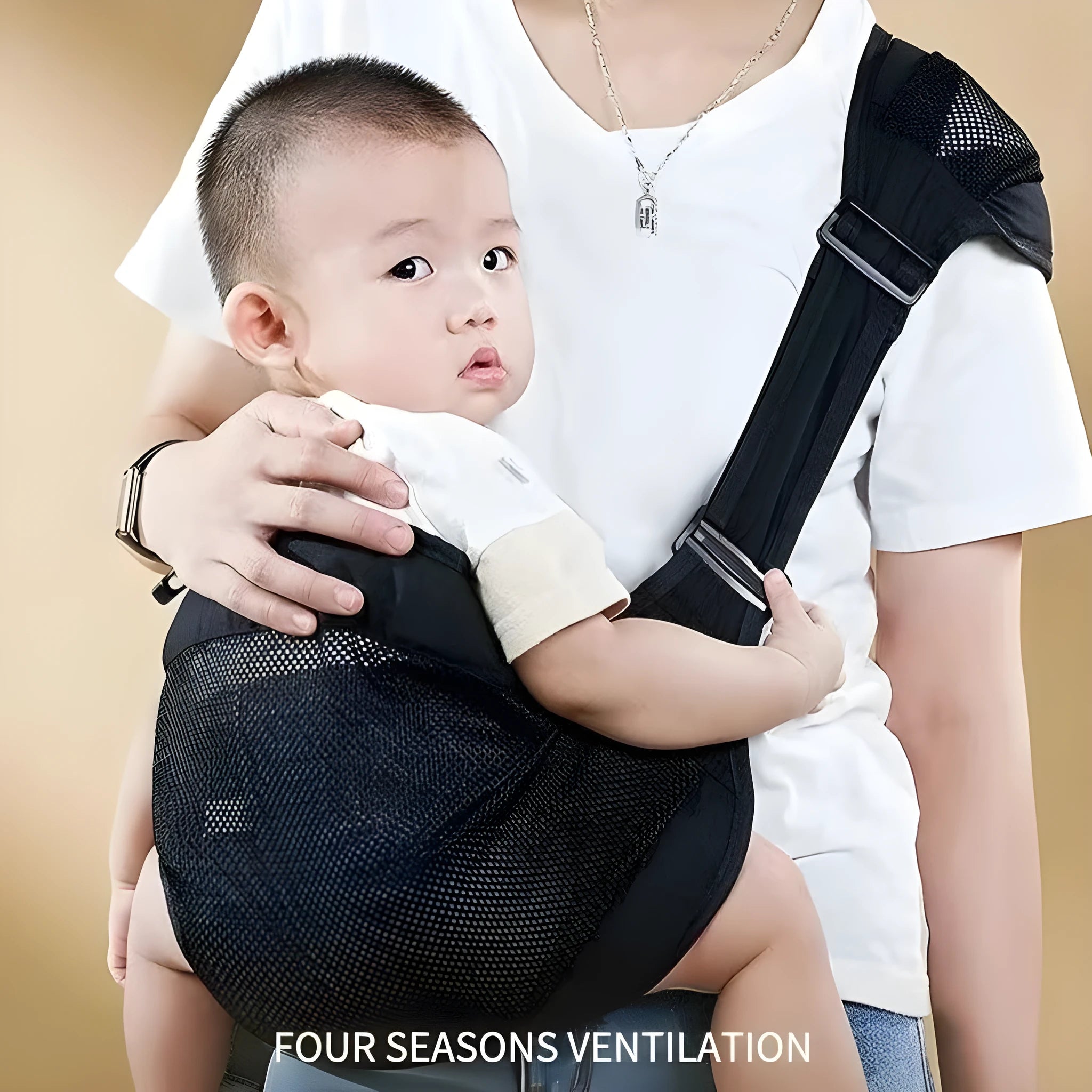 Adjustable cloth baby waist stool carrier for infants and toddlers up to 25kg, shown in grey colour