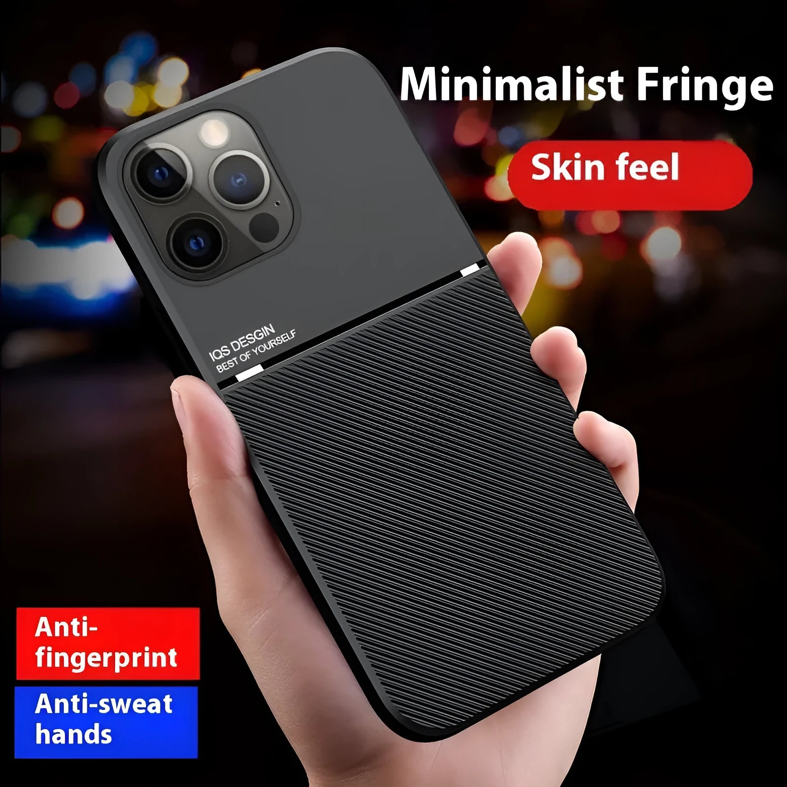 Textured magnetic silicone phone case for Apple iPhone 14 in black with leather-style finish