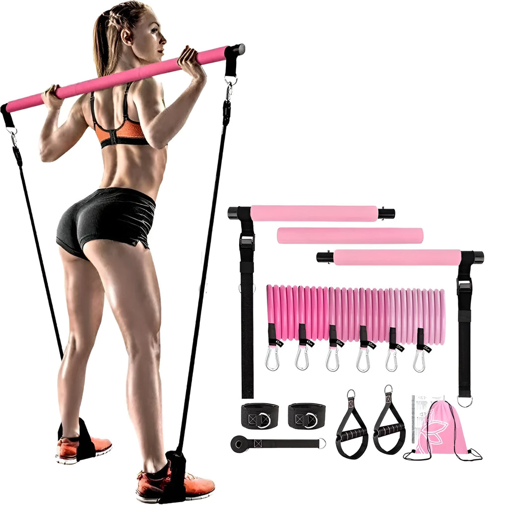 Women's TPE rope stretch fitness stick 11-piece set in pink, purple and black colours