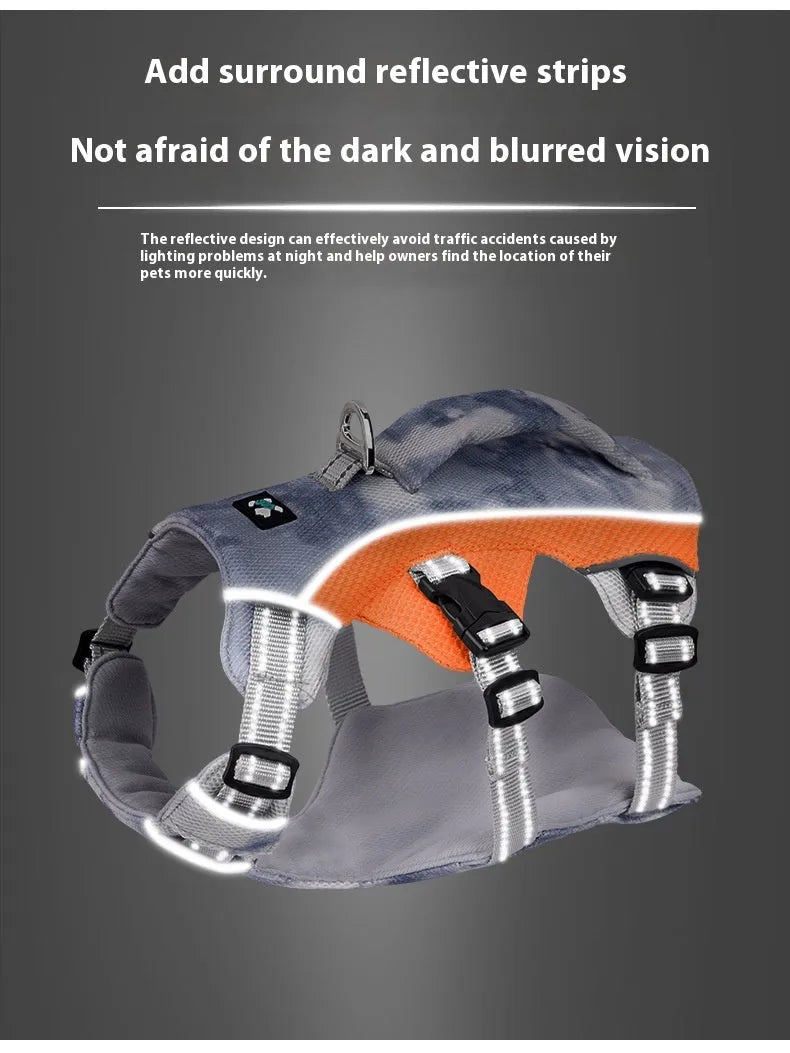 Reflective adjustable pet chest strap in light blue, pink, dark blue or orange for dog accessory attachment