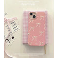 Pink Girl Pearl Bow Stereo Phone Case with three-dimensional pearl dot bow decoration for iPhone 13 Pro Max