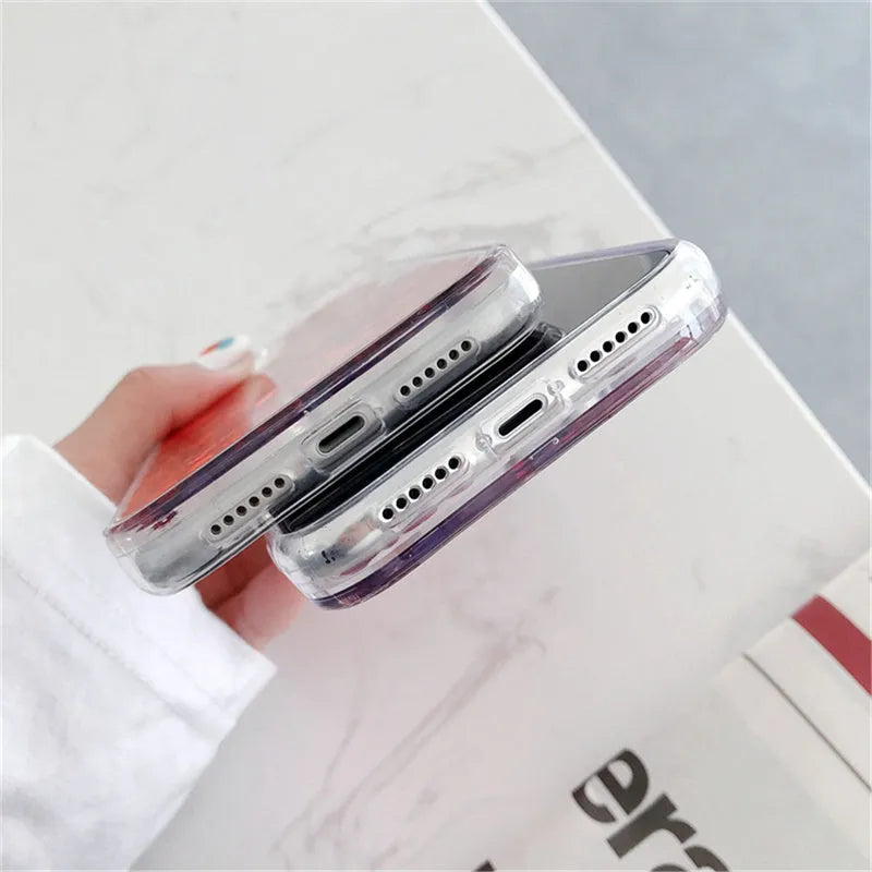 Quicksand flowing love silicone phone case transparent bumper TPU for iPhone Pink Red Silver