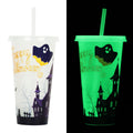 720ml plastic sippy cup with luminous Halloween straw, cylindrical design in various colours