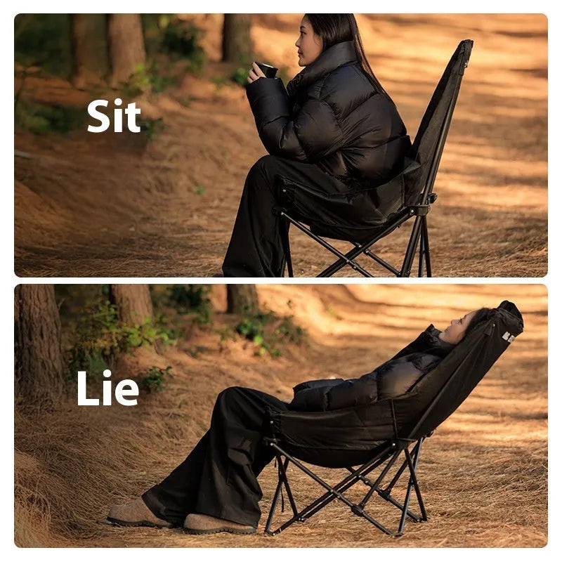 Night black Oxford cloth portable folding moon chair for camping and outdoor use