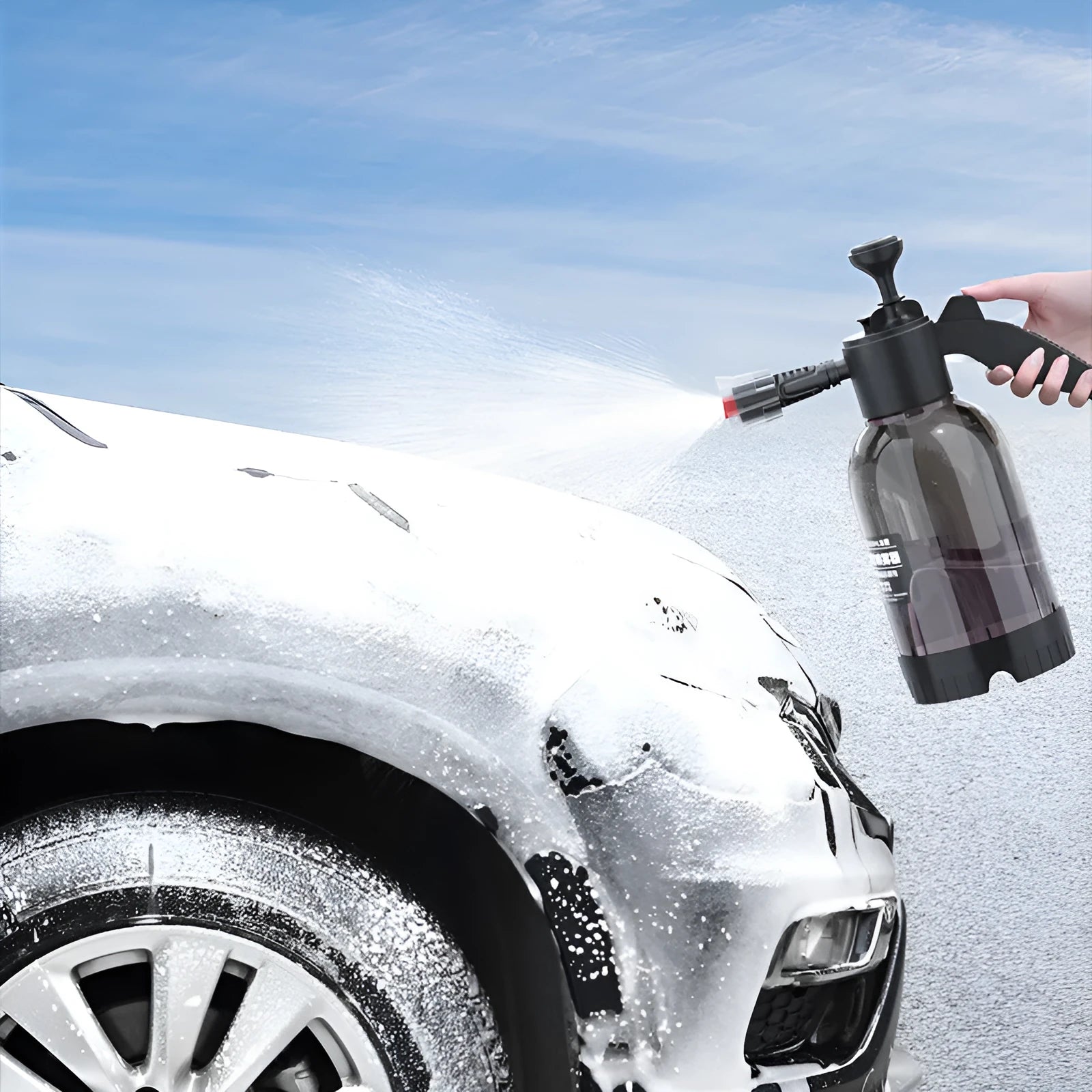 Black hand-held 2L foam watering can spray bottle with two nozzles for car washing and plant watering
