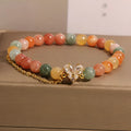 Fu Lu Shou crystal bracelet with three V-shaped zircon charms on silver-tone chain