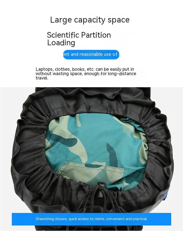 Men's outdoor hiking backpack in solid colour water-repellent nylon with adjustable straps