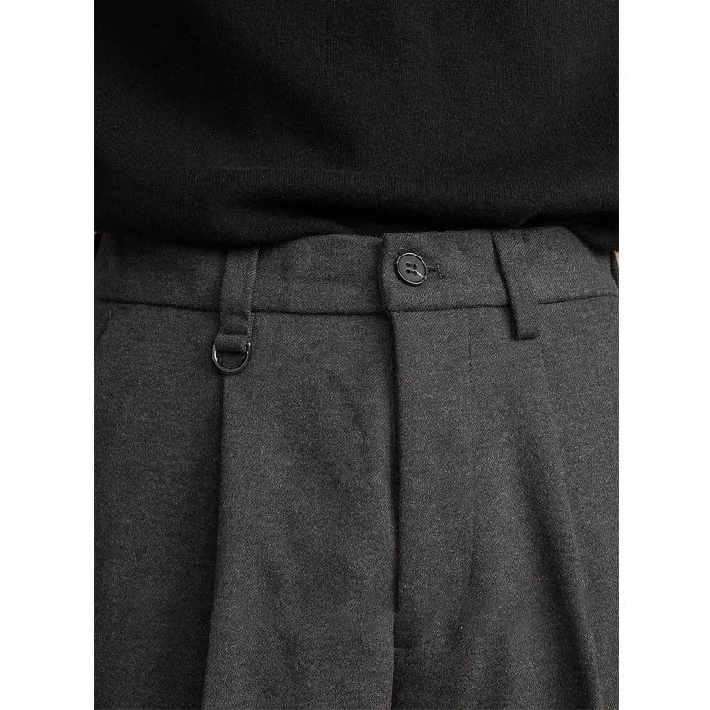 Men's straight-leg trousers in polyester fabric for business casual wear, shown in dark grey colour