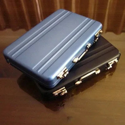 Aluminium mini suitcase business card holder, 9.6x8.2x1.6cm, in golden pink black blue or silvery.