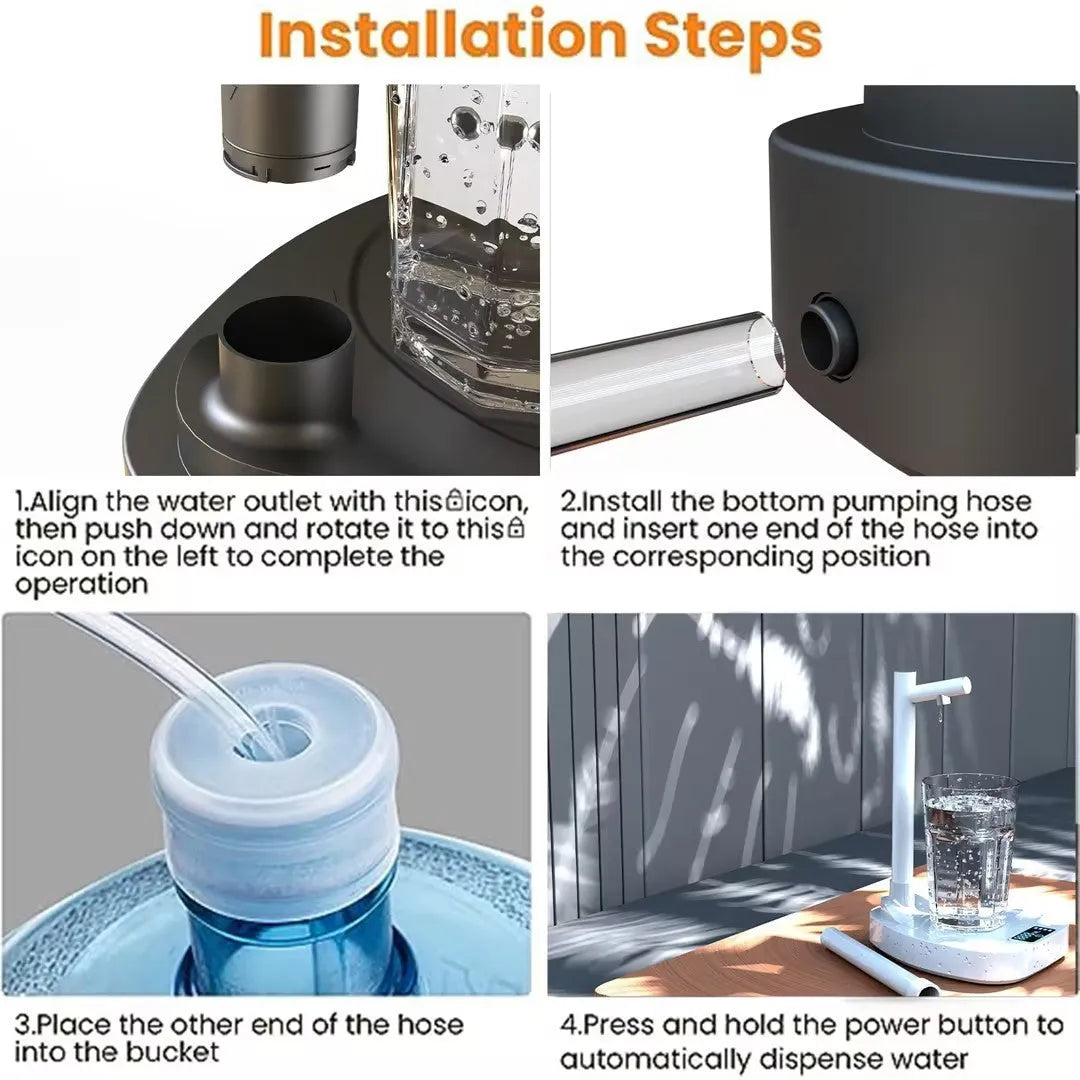 White and blue automatic desktop water dispenser pump with stand and extension pipe.