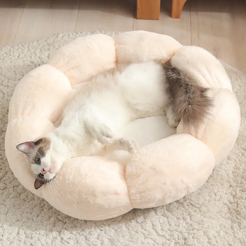 Round cloth pet nest with velvet thickening, 40cm 50cm 60cm, grey blue pink beige, 14cm height