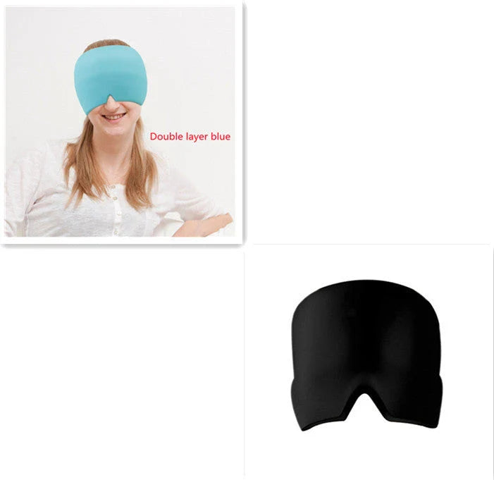 Soothing ice gel eye mask for headache relief, featuring a cooling gel pack and premium elastic cloth for a comfortable fit