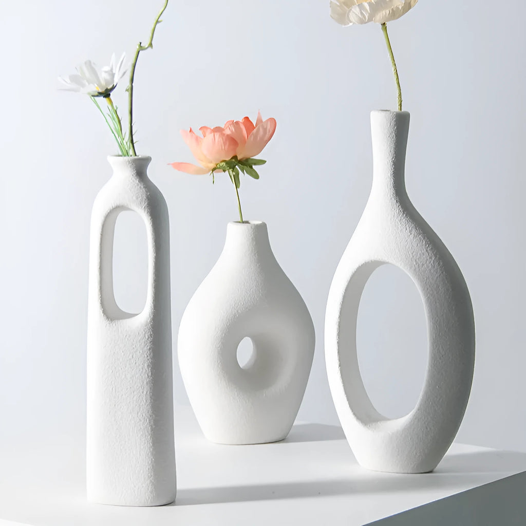 Frosted ceramic European-style vase for fresh or dried flower arrangements with handmade inkjet finish