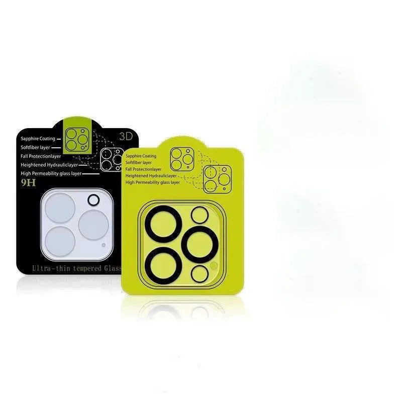 iPhone tempered glass camera lens protection film with black luminous ring and 3D radian design