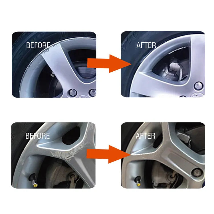 Alloy wheel repair kit with glue, paint, sanding file, gloves, spatulas and brushes on workbench