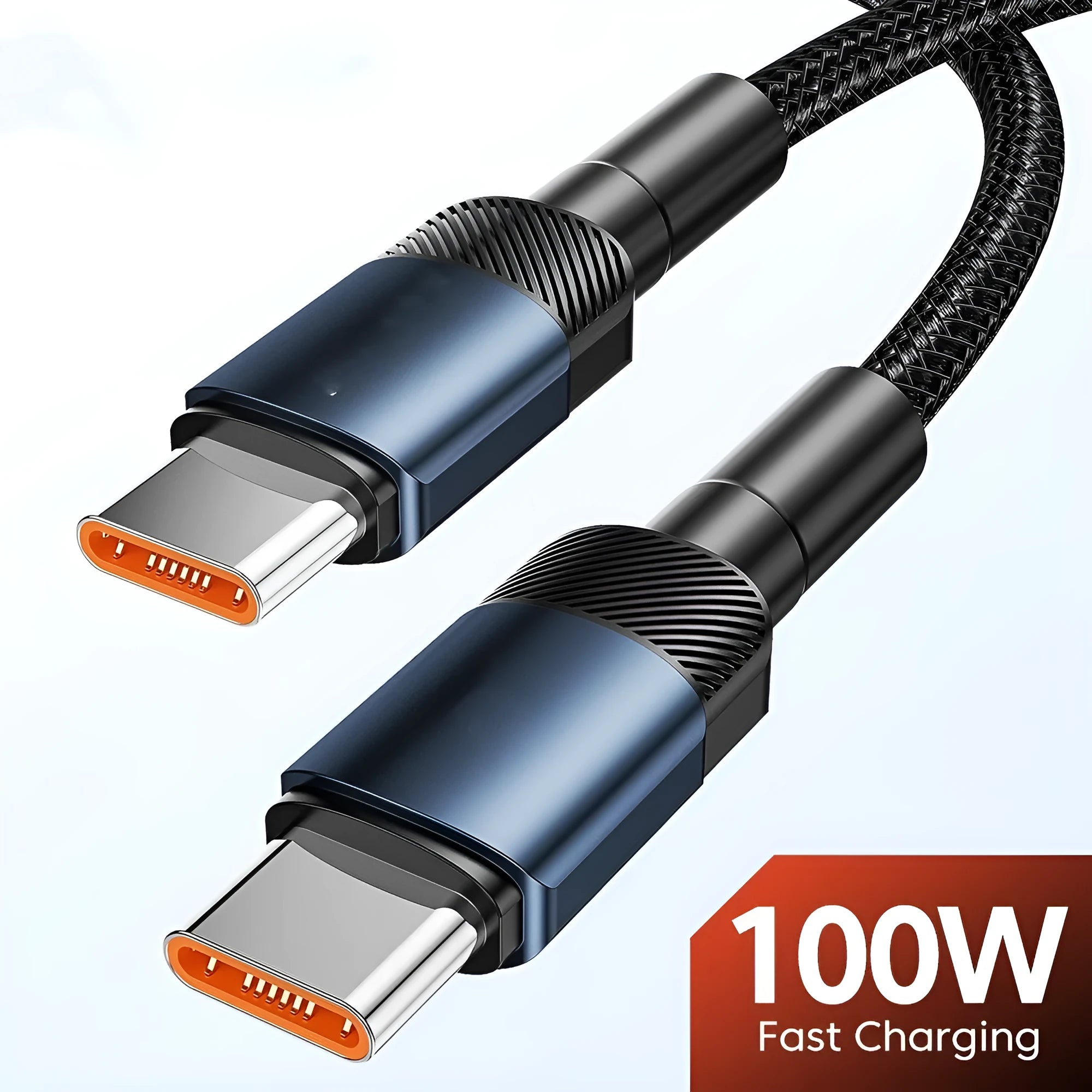 Aluminium alloy 100W PD fast charge USB cable in woven nylon with colour options
