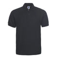 Men's solid colour short sleeve polo shirt on a hanger, showing loose fit and cotton blend fabric.