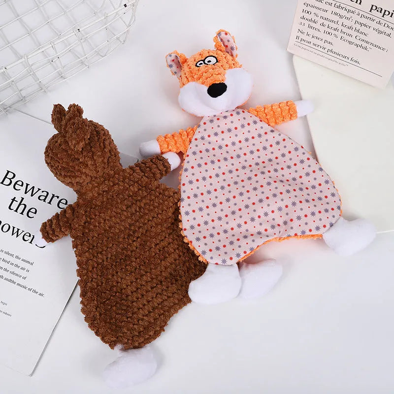 Fox elephant squeaky plush pet toy for cats and dogs in brown colour