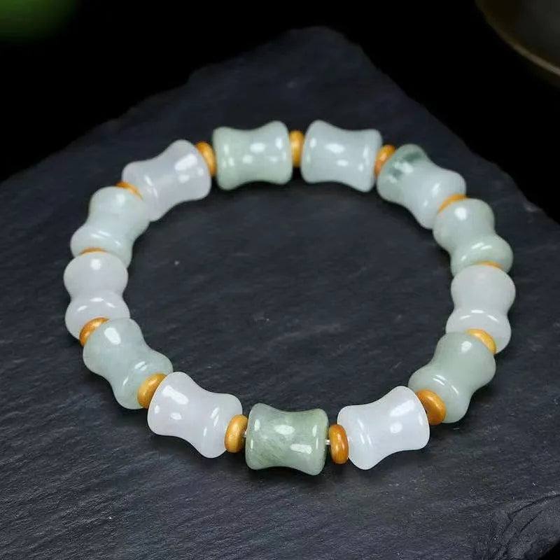 Natural chalcedony and coconut shell beaded bracelet with safety lock clasp on elastic string