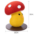 Round mushroom-shaped cardboard cat scratcher with foldable accordion design on floor