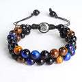 Men's handmade double-layer woven tiger eye bracelet with geometric pattern