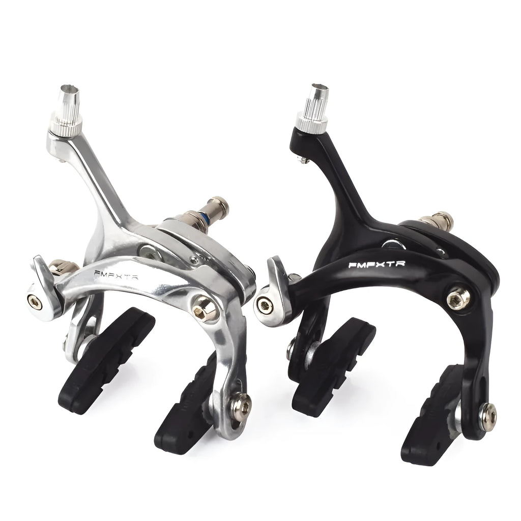 Black and silver U-shaped metal car clamps for bicycle brake modifications with adjustable screw centre distance
