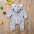 Children's cartoon shark hooded robe in gray, with zipper closure and long sleeves