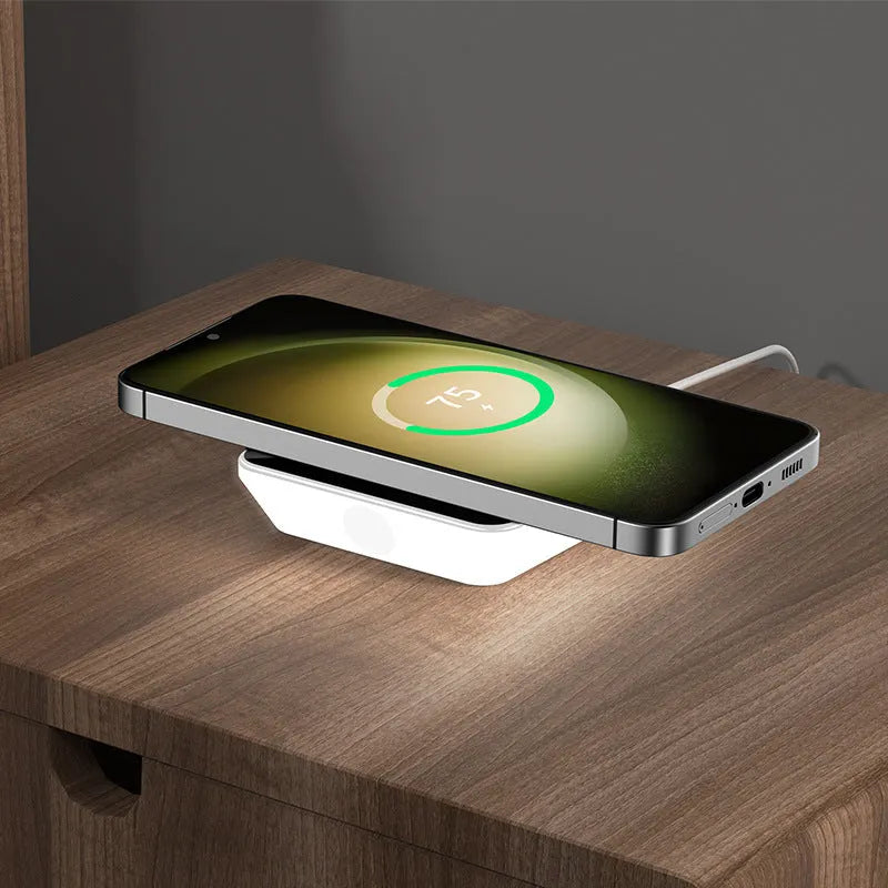 15W wireless phone charger touch controllable bedside lamp black edge white surface silicone