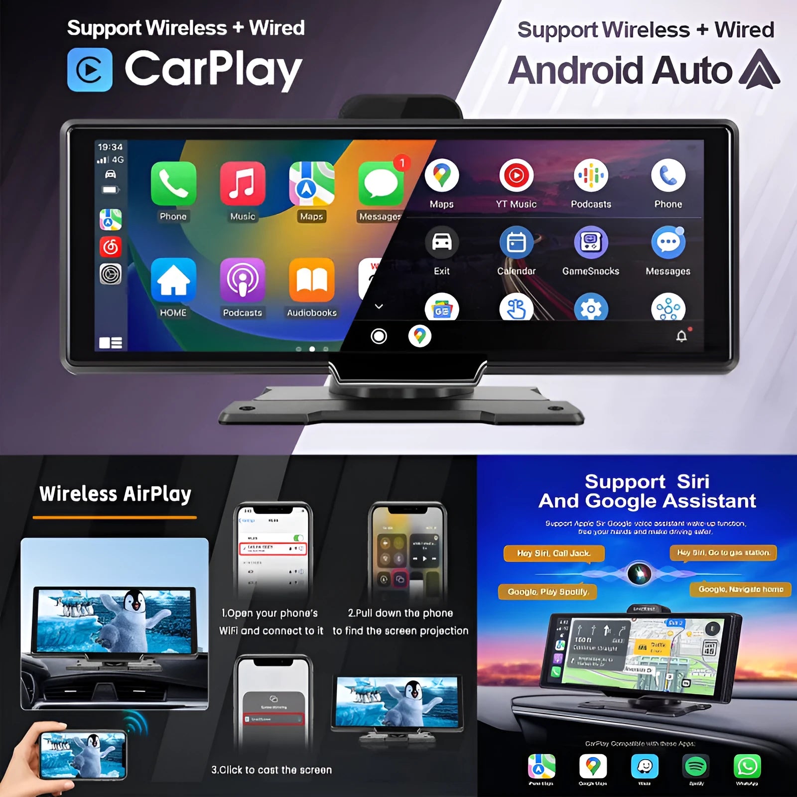 10.26-inch dashboard car smart screen with wireless CarPlay and DVR front and rear video recorder