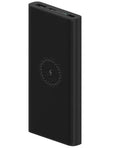 White 10000mAh power bank showing USB-C port and wireless charging symbol