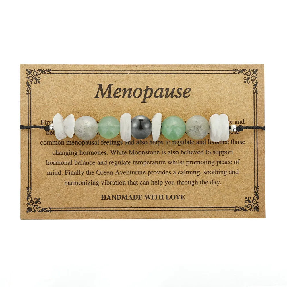 A handcrafted women's bracelet with geometric stone beads in colour 3906 on a wrist.