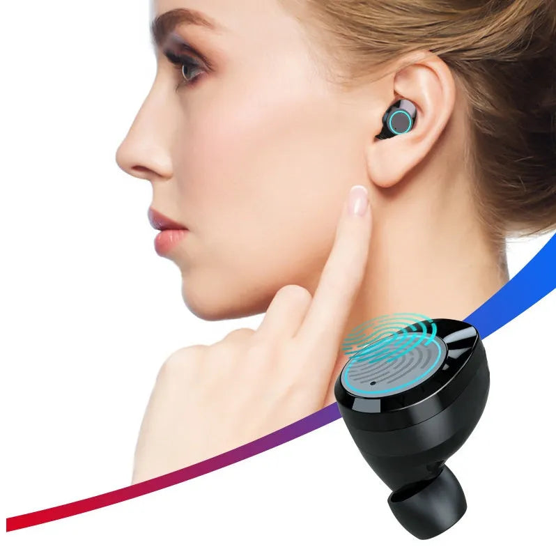 Samload Wireless Headphones 5.0 Bluetooth earbuds in black with ear hooks and charging case