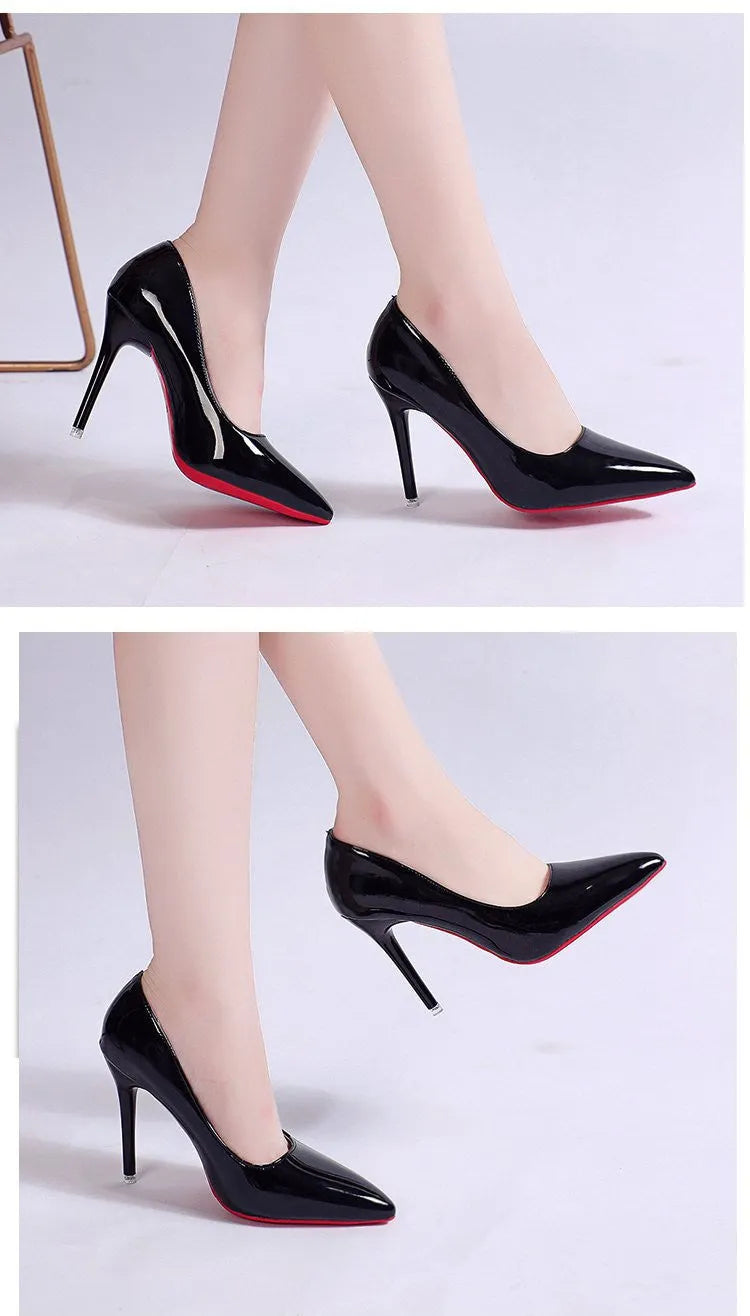 Women's solid colour stiletto heel pumps with pointed toe and low-cut vamp