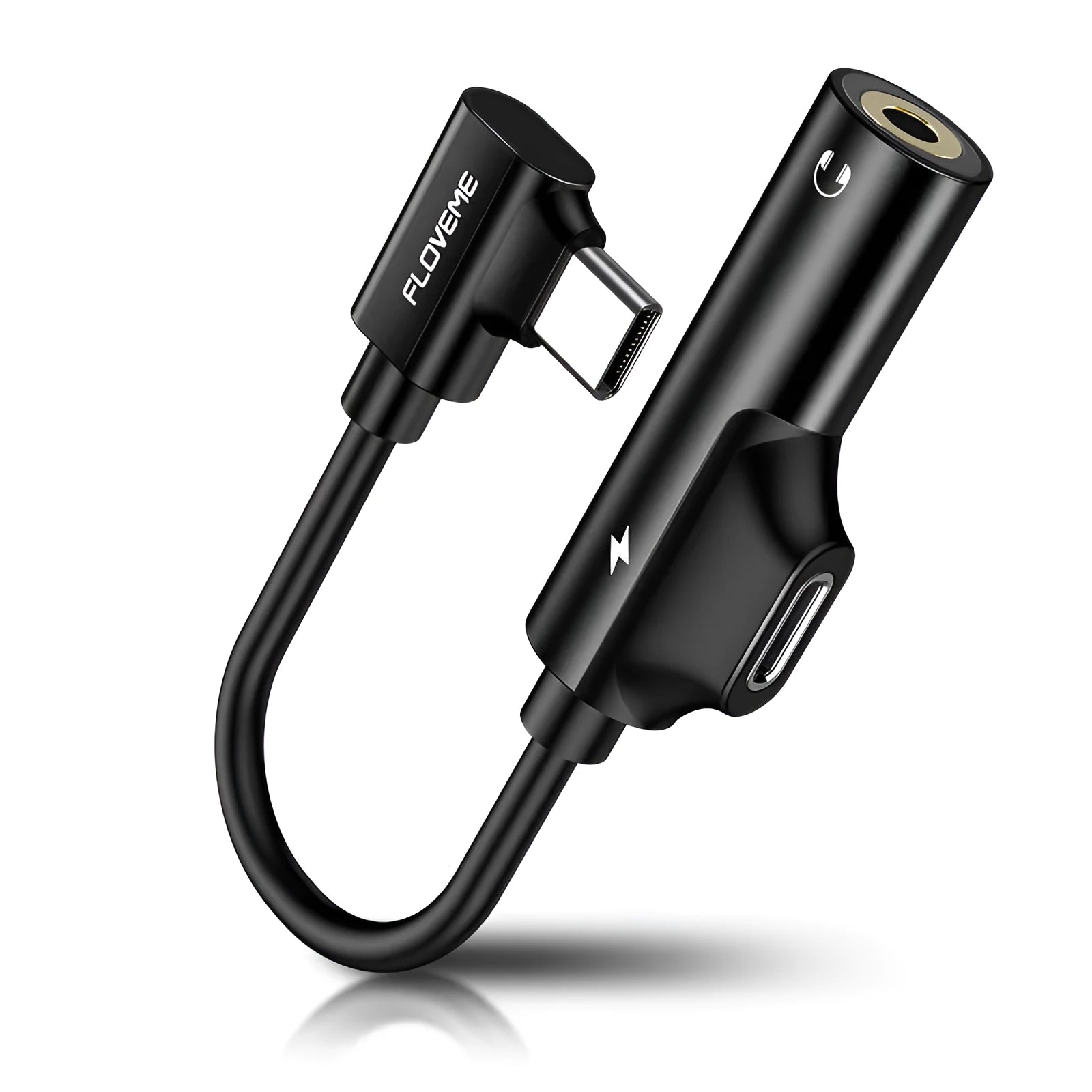Black lightning to 3.5mm audio and charging adapter with aluminium alloy construction